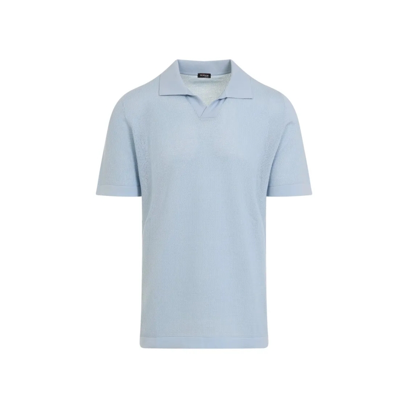 Kiton Polohemd Textured Knit Polo T-Shirt In Light Blue Blue
