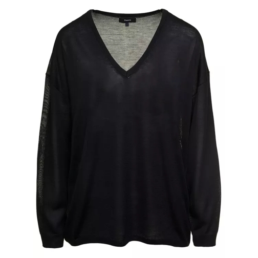 Theory Black Pullover With V Neckline And Long Sleeves In Black 