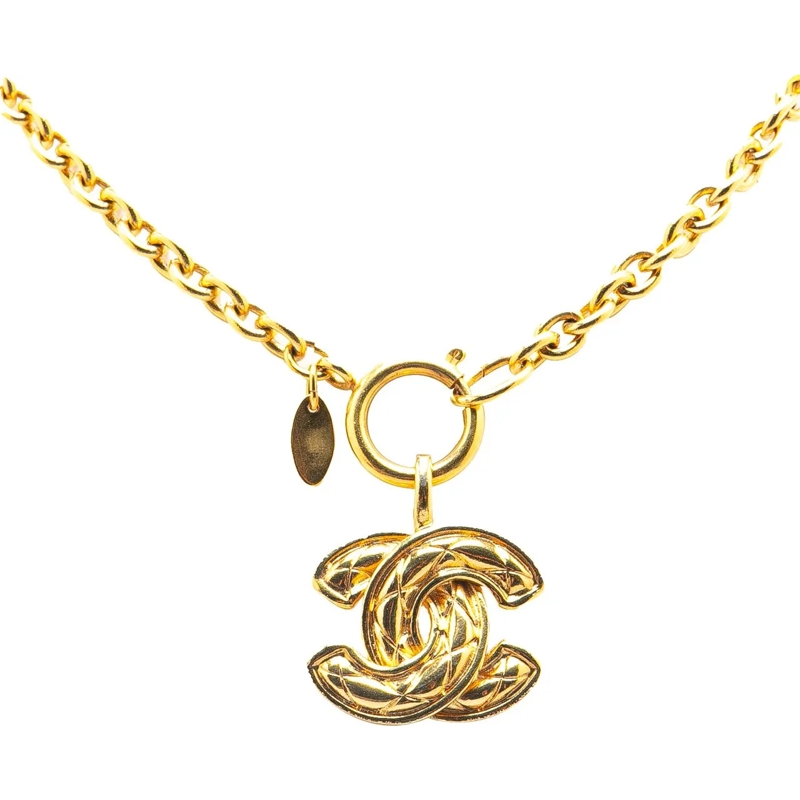Chanel Collier moyen Gold Plated CC Quilted Pendant Necklace gold