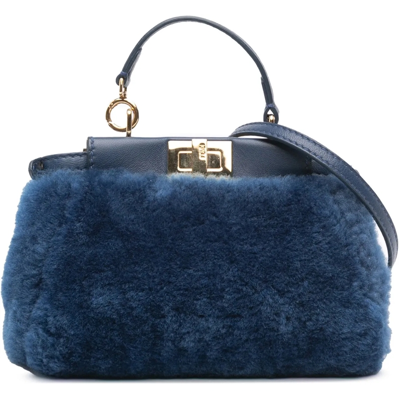 Fendi Sac à bandoulière Micro Shearling Peekaboo Satchel blau