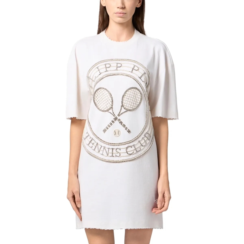 Philipp Plein Midikleid Open Back T-Shirt Mini Dress Tennis Club weiss(Image 3)