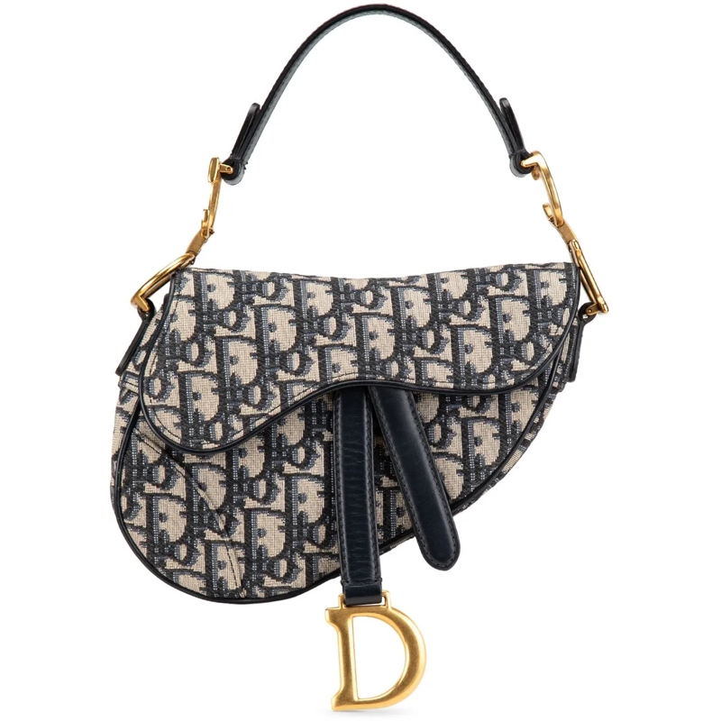 Christian Dior Schultertasche Mini Oblique Canvas Saddle Bag blau