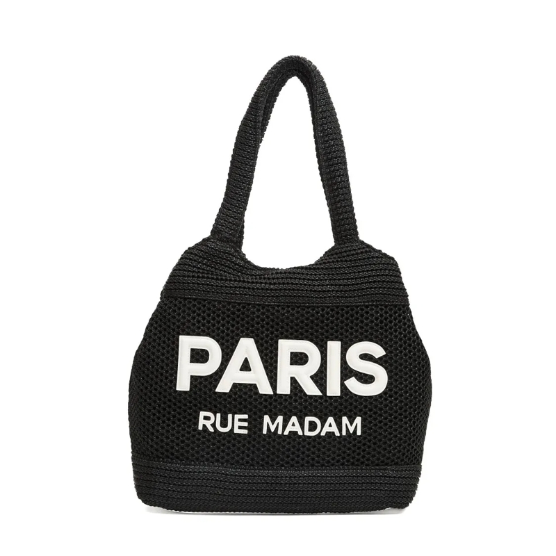 Rue Madame Fourre-tout Textured Raffia Shopping Bag With Bold Logo Black