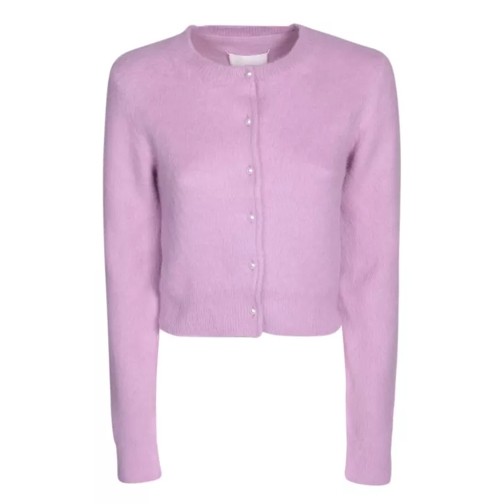 Maison Margiela Crop-Cut Angora Wool Blend Cardigan Pink 