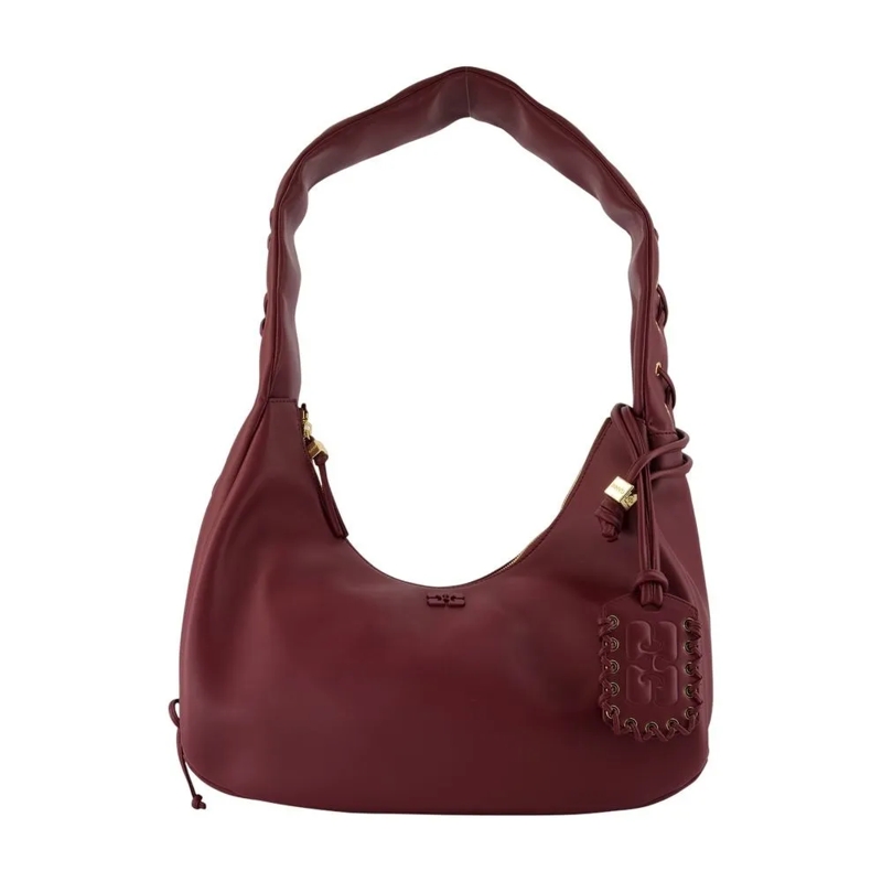 GANNI Sac à bandoulière Medium Laces Shoulder Bag - Leather - Burgundy Burgundy