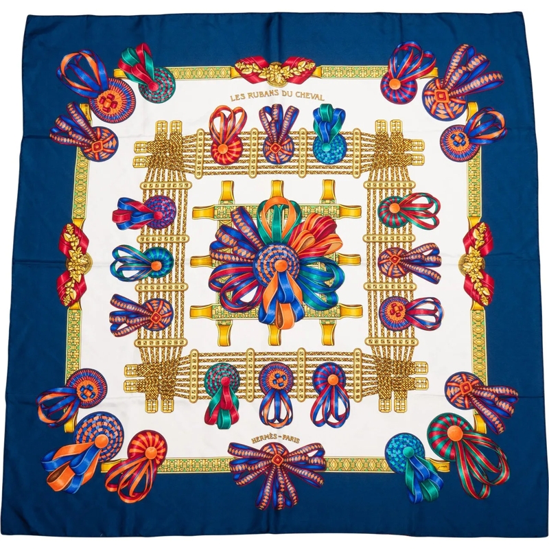 Hermès Wollschal Hermes Classic "Les Rubans Du Cheval" Silk Carre 9 blau