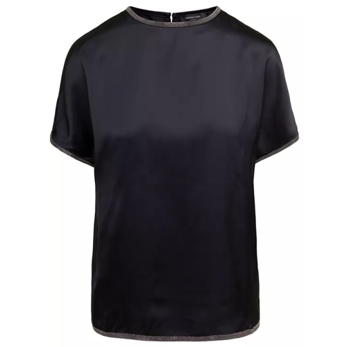 Fabiana Filippi Black Satin T-Shirt With Rhinestone Detail In Visc Black 