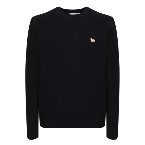 Maison Kitsune Black Knitwear With Chest Logo Applique Black Pullover