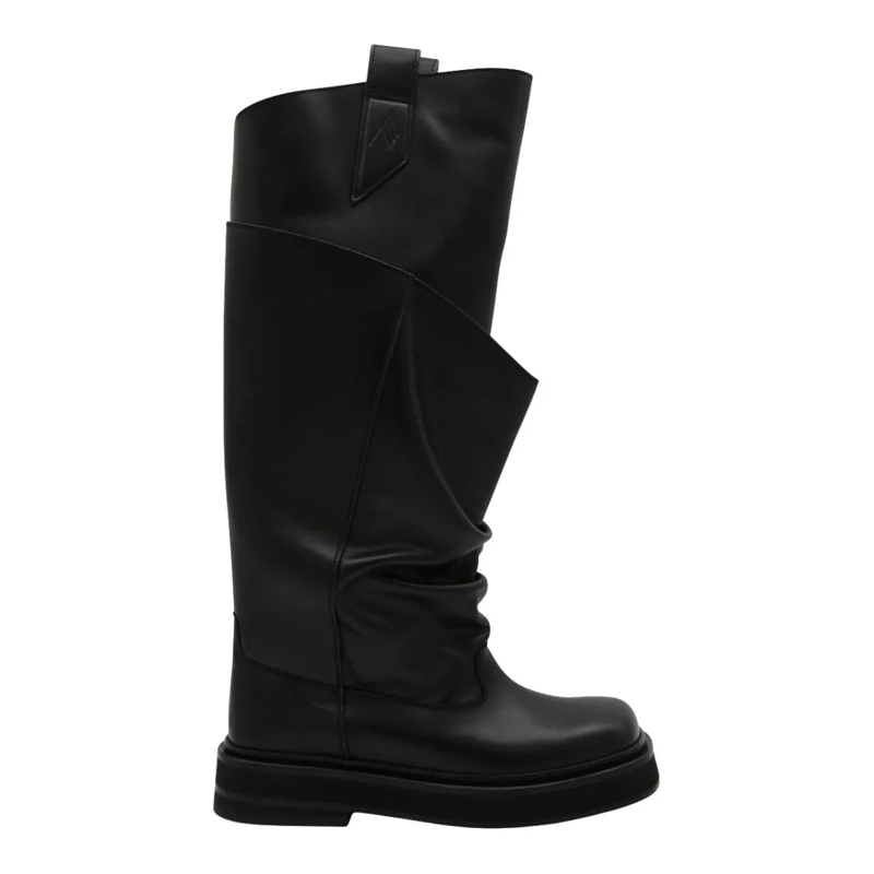 The Attico Stiefel Tall Black Boots With Asymmetrical Fold Black