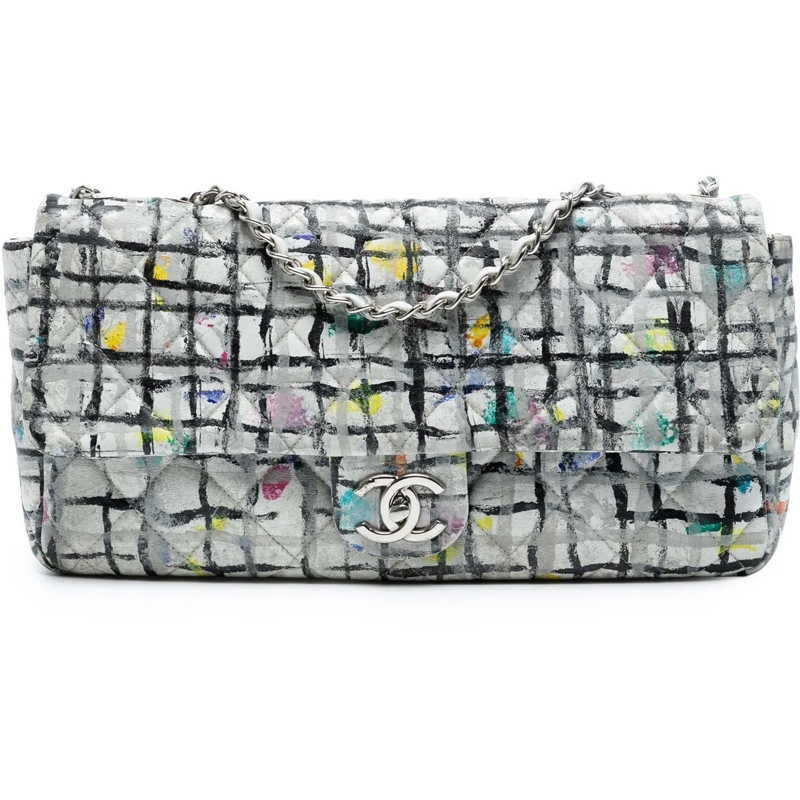 Chanel Sac à bandoulière Medium Calfskin Hand Painted Graffiti Flap weiß