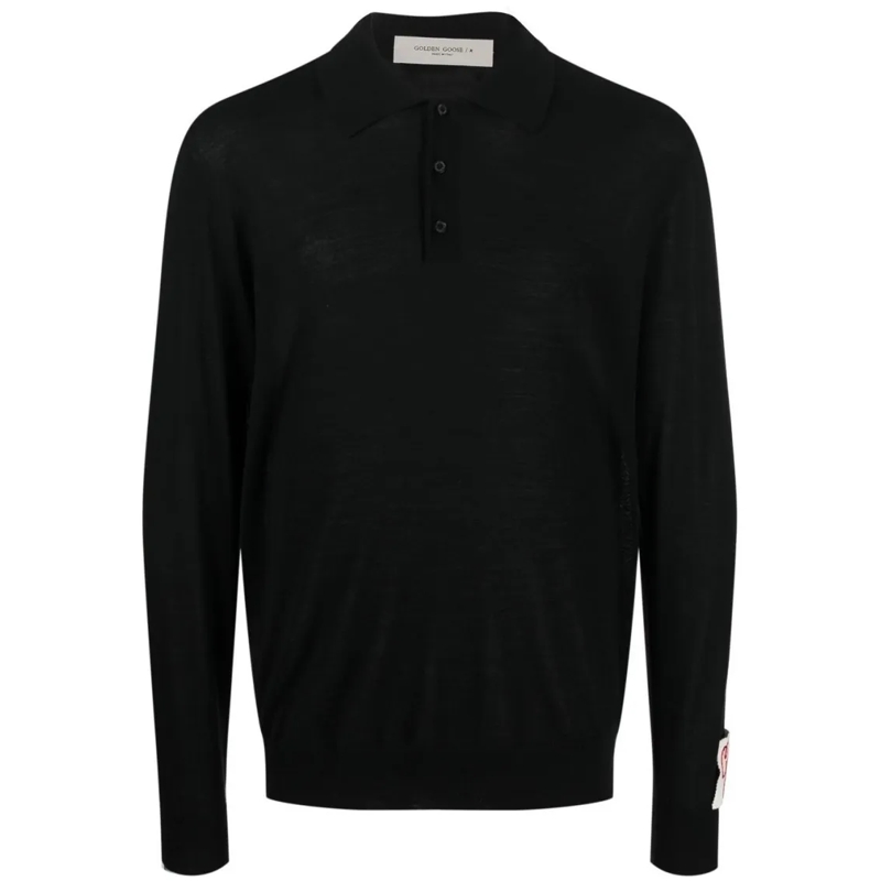 Golden Goose Polo Knitted Virgin Wool Polo With Classic Collar And L Black