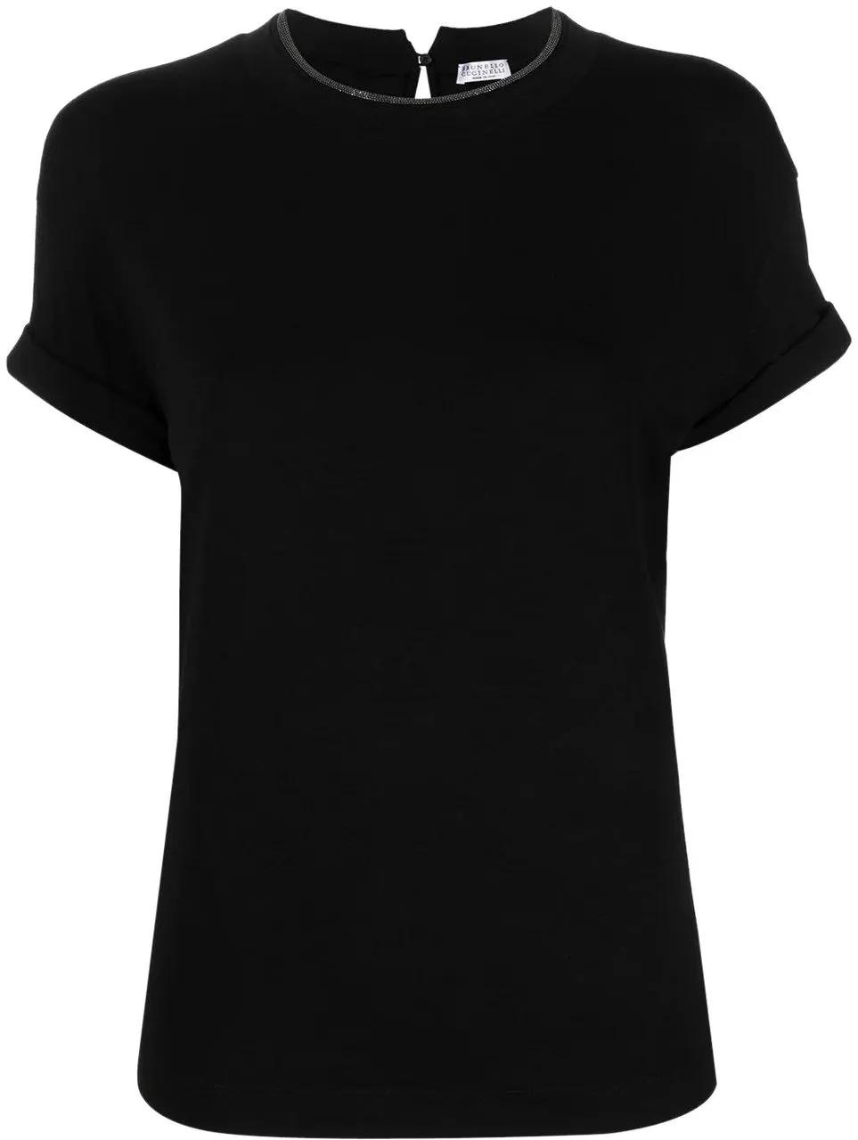 Thumbnail - Brunello Cucinelli - Short-Sleeved T-Shirt With Rolled Sleeves And Keyh - Größe M - schwarz