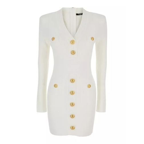 Balmain Mini White Dress With Golden Buttons In Stretch Vi White 