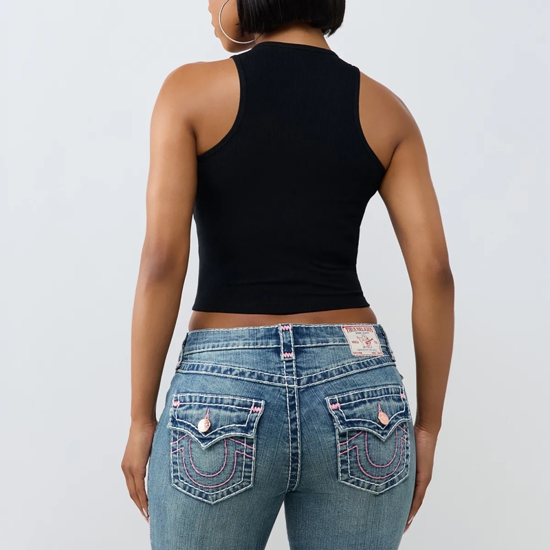 True Religion Top - Tanktop- Gerippt- Logo mit Ziersteine besetzt schwarz(Image 4)