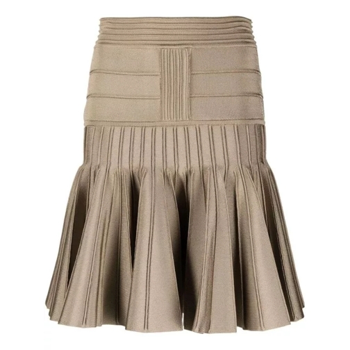 Balmain Pleated Knit Miniskirt Brown 