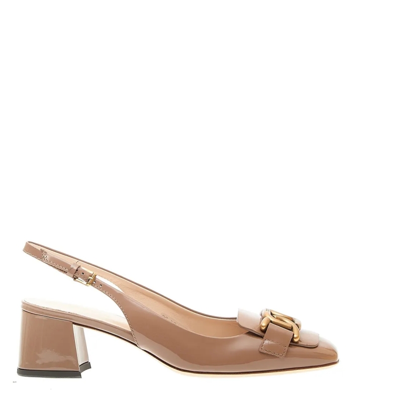 Tod's Pumps Slingback With Gold Buckle In Soft Dove Gray Brown