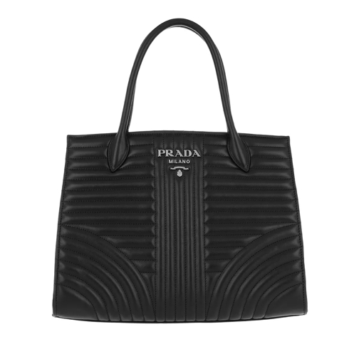 Prada Diagramme Tote Calfskin Leather Black Rymlig shoppingväska