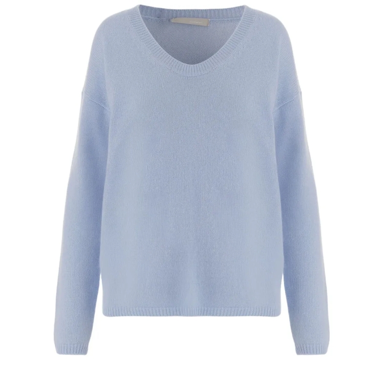 Allude Pullover V-Neck Cashmere Sweater With Ribbed Edges Blue