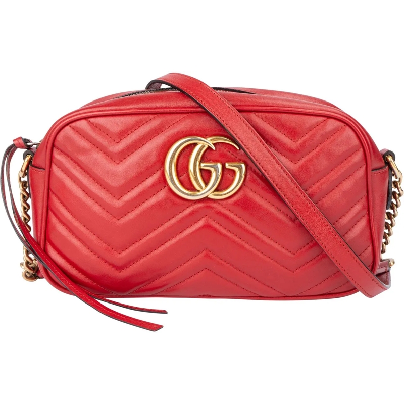 Gucci Sac à bandoulière Gucci Red Leather Marmont GG Crossbody Bag rot