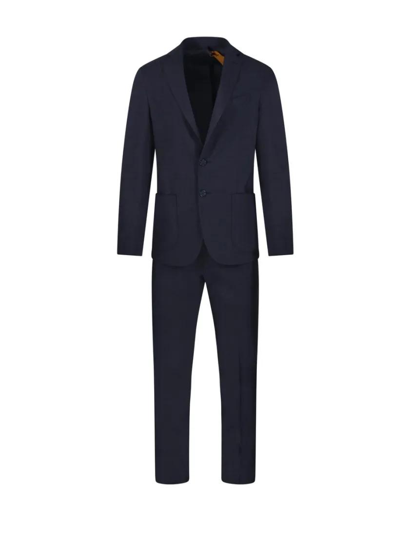 Thumbnail - SANTANIELLO - Tailored Black Suit With Notch Lapels And Straight - Größe 54 - blau