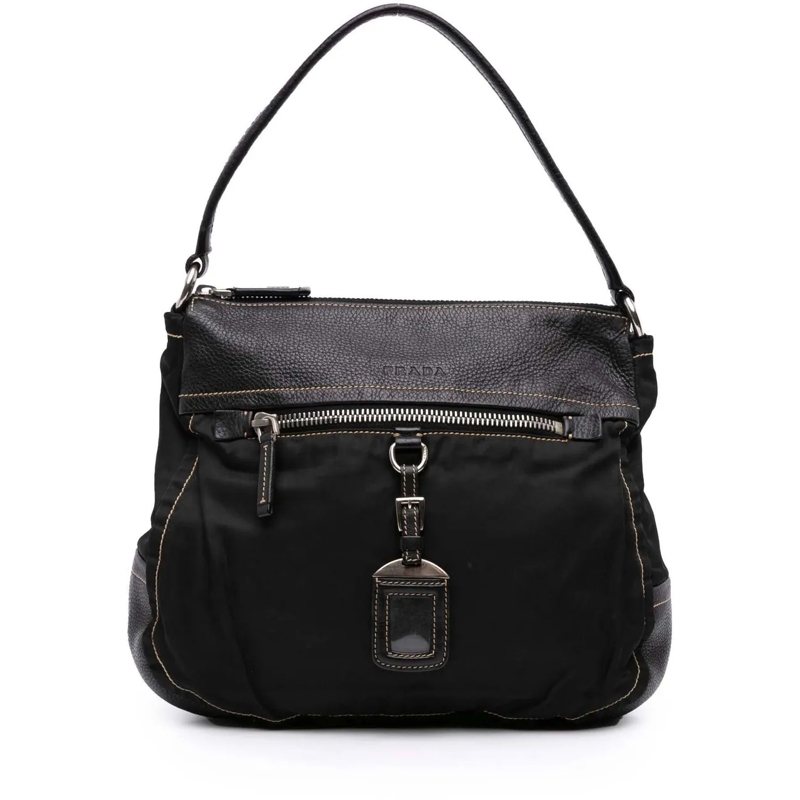 Prada Schultertasche Leather and Tessuto Shoulder Bag schwarz