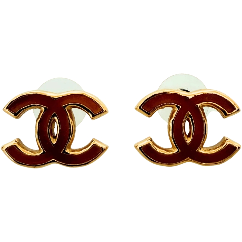 Chanel Bague Chanel CC Logo stud earrings with red enamel, gold gold