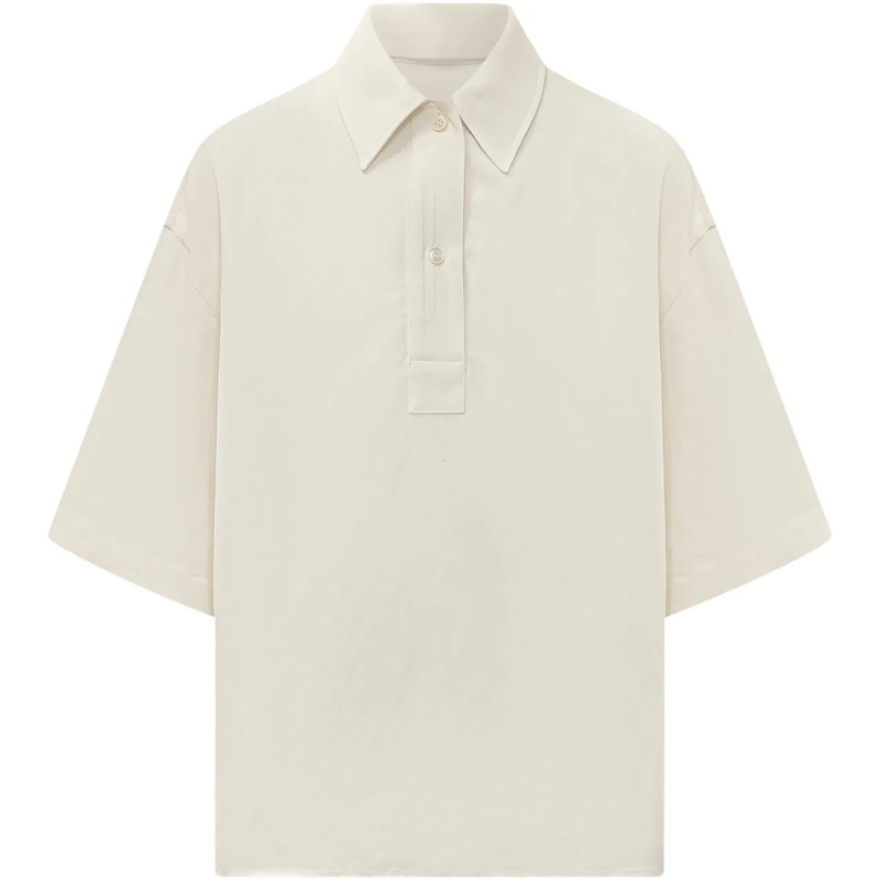 Studio Nicholson Bluse Camicia a Maniche Corte con Mezza Abbottonatura weiß