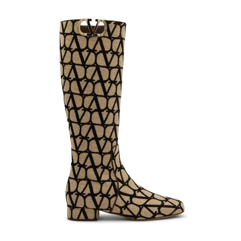 Valentino Garavani Stiefel Canvas Logo Boots Brown