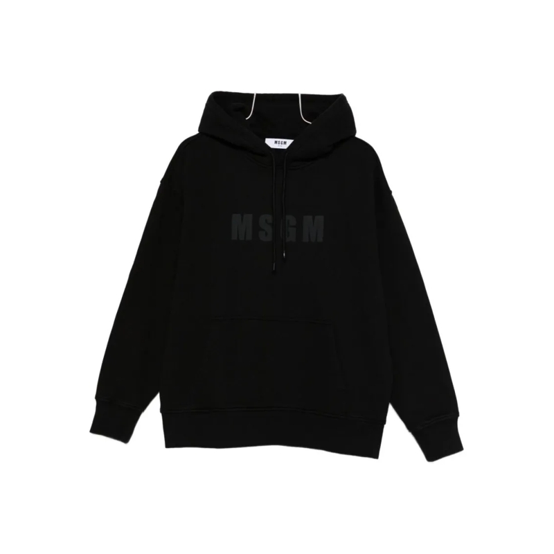MSGM  Classic Fit Black Hoodie With Embossed Logo Black