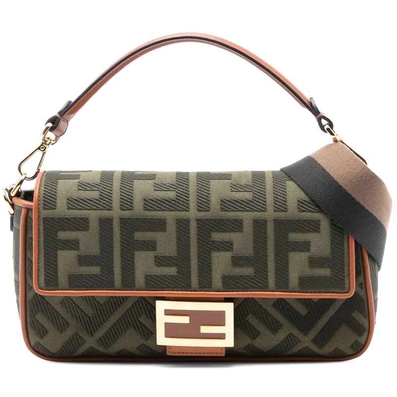 Fendi Schultertasche Zucca Embroidered Canvas Baguette Satchel braun