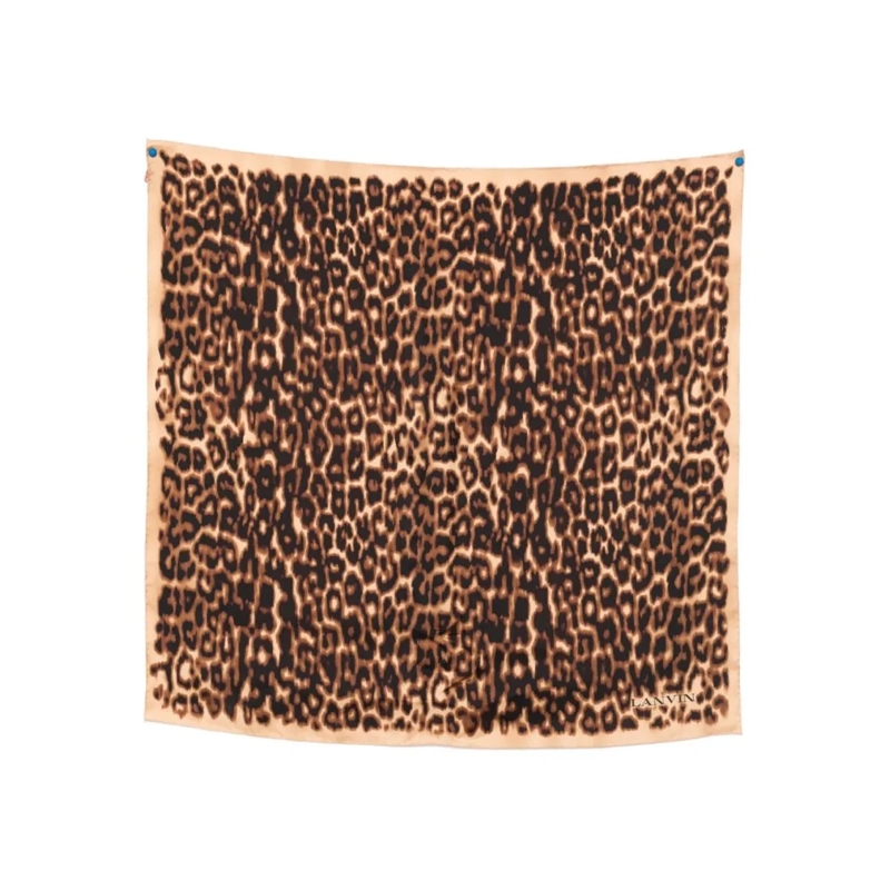 Lanvin Leichter Schal Square Silk Scarf With Golden Brown Leopard Print Brown