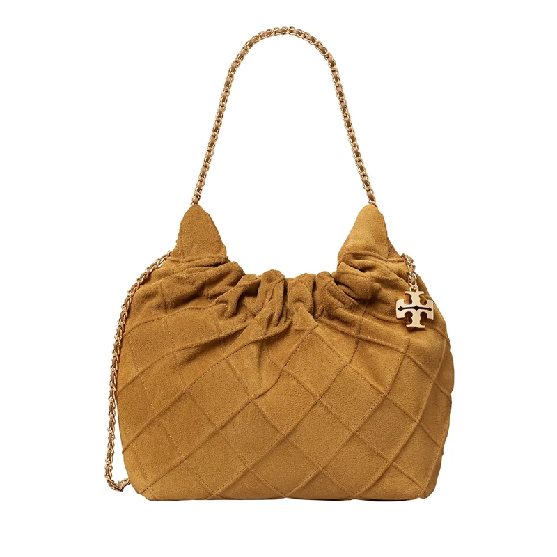 Tory Burch Hobo Bag Fleming Suede Mini Hobo Bag Chicory Brown