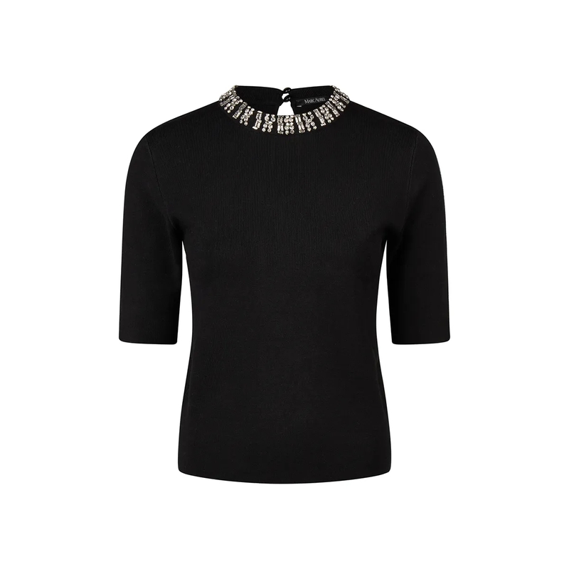 Marc Aurel Pullover Pullover mit Strass-Ausschnitt schwarz