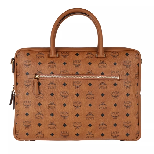 MCM Ottomar Visetos Briefcase Medium Cognac Laptop Bag