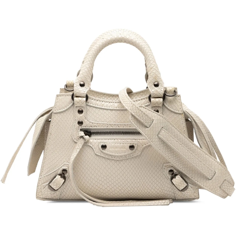 Balenciaga Schultertasche Mini Python Embossed Calfskin Neo Classic City Sat weiß
