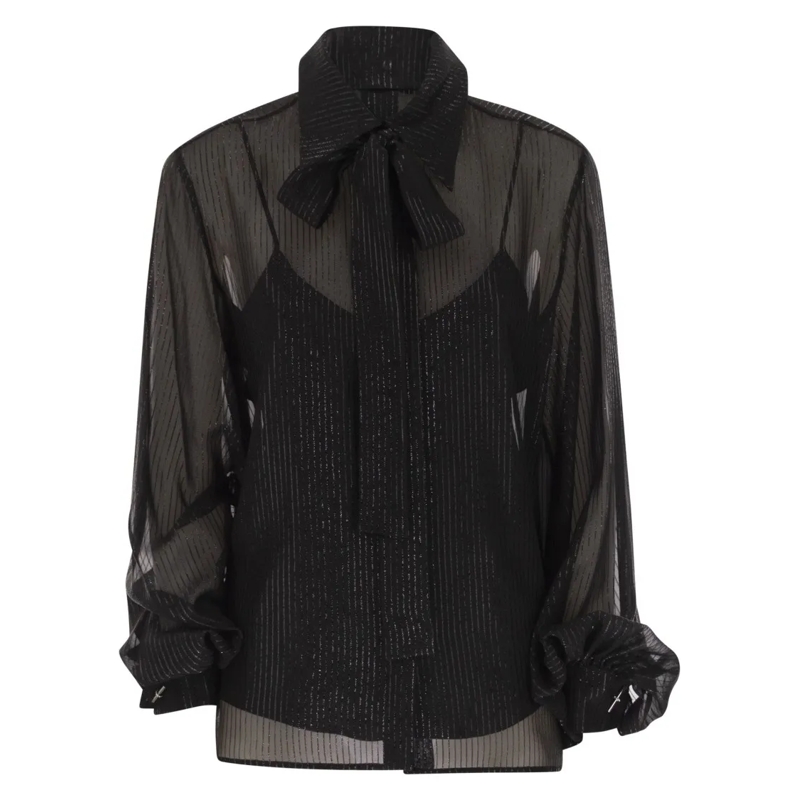 Max Mara Chemisier Scafati - Striped Silk Chiffon Blouse Black