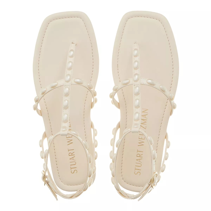 Stuart Weitzman Riemchensandalen Pearlita Flat Sandal Seashell(Image 4)