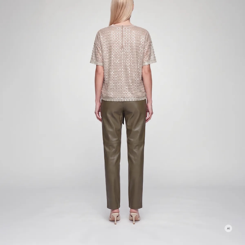 Marc Aurel Bluse Paillettenshirt- mit Reisverschluss und Samtband grau(Image 4)