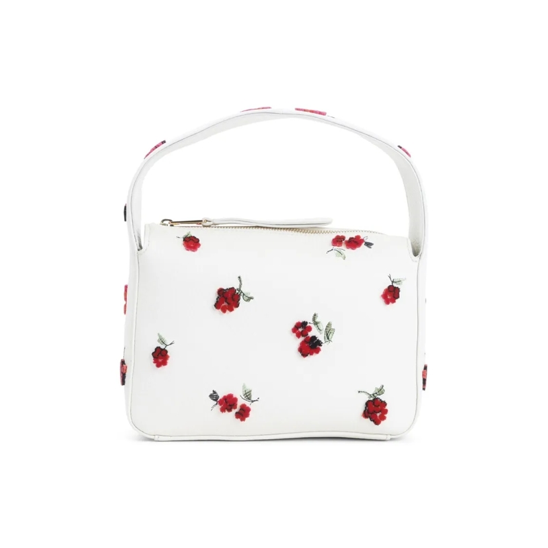 Khaite Draagtas Structured Handbag With Floral Embroidery And Gold White