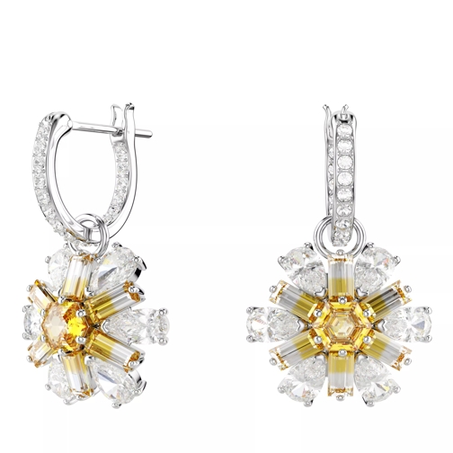 Swarovski Idyllia drop earrings, Flower, Rhodium plated Yellow Drop Earring