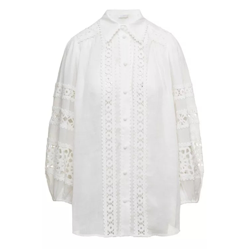 Zimmermann Devi' White Shirt With Lace Details In Ramie White 
