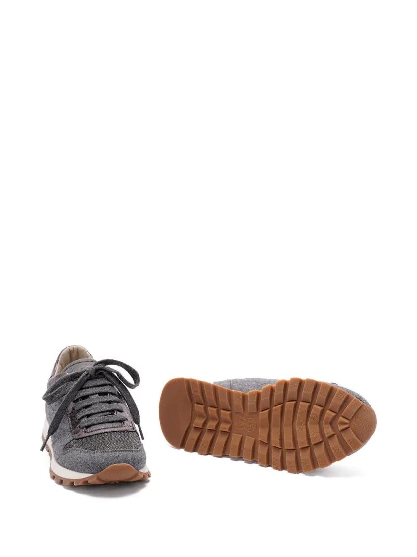 Thumbnail - Brunello Cucinelli Low-Top Sneaker - Textured Fabric Flats With Metallic Accents - Gr. 39 (EU) - in Grau - für Damen