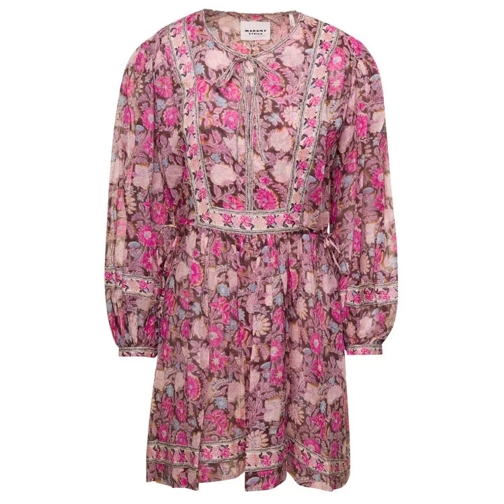 Etoile Isabel Marant Floral Print Pink Mini Dress With Long Sleeves In  Pink 