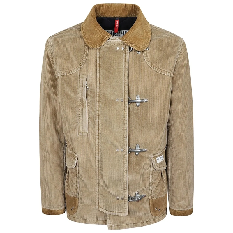 Fay  Textured Corduroy Double-Breasted Jacket With Cont Neutrals