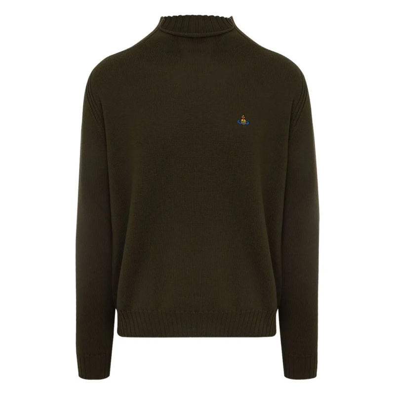 Vivienne Westwood Pullover High Neck Ribbed Brown Sweater Black