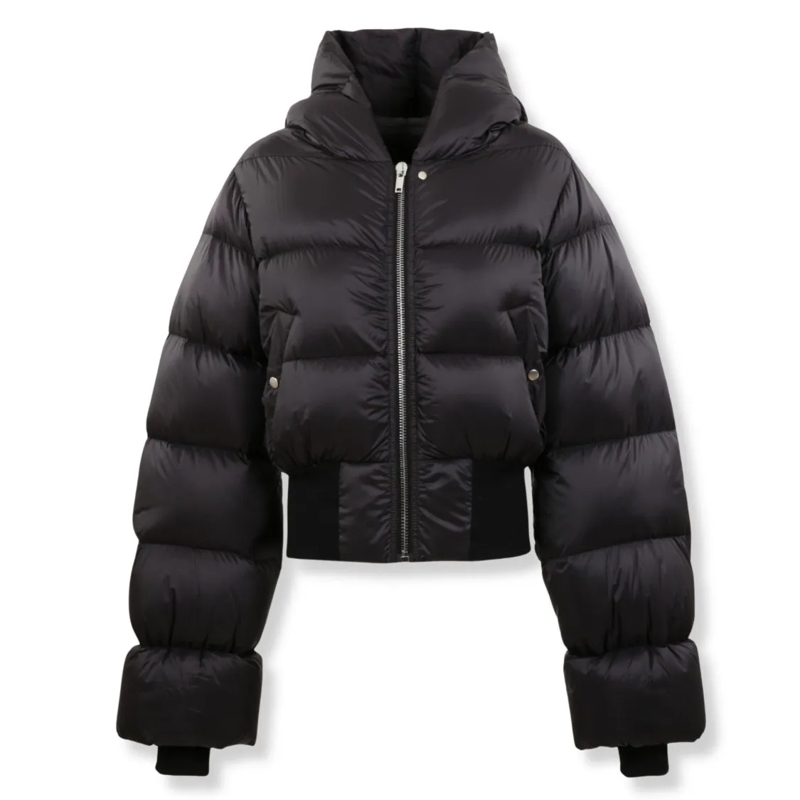 Rick Owens  Hooded Down Puffer Jacket With Ribbed Cuffs Black