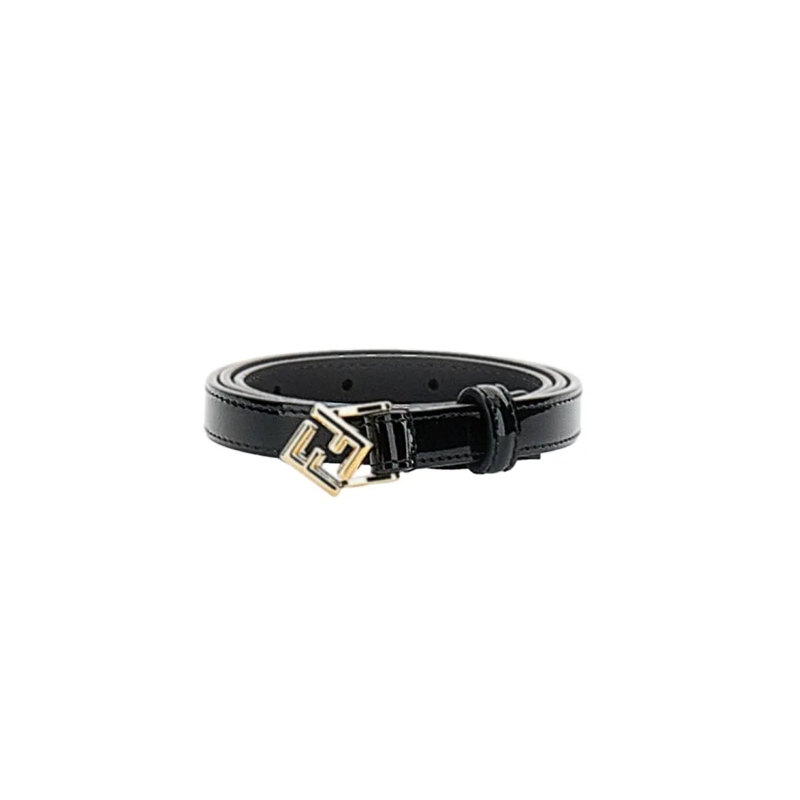 Fendi Gürtel Narrow Patent Leather Belt With Geometric Buckle Black