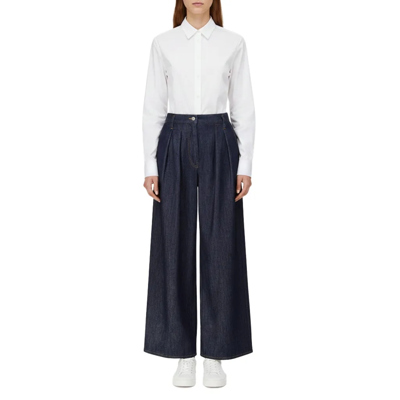 Dries Van Noten  High-Waist Wide-Leg Denim Trousers With Pleated Fr Blue(Image 4)