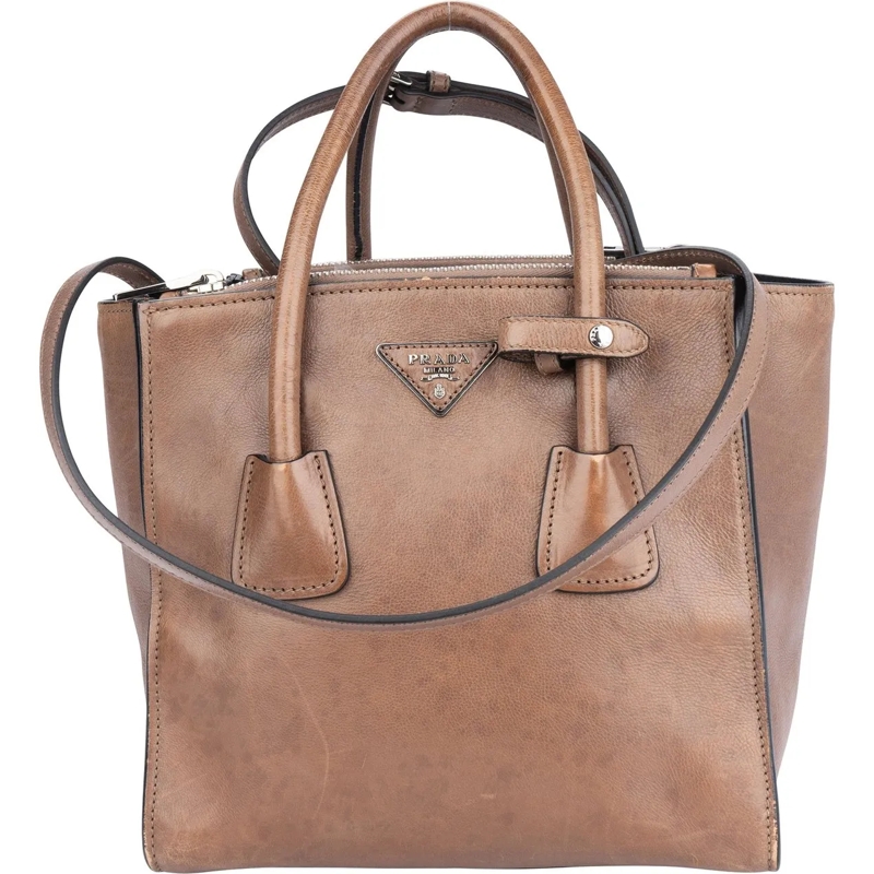 Prada Schultertasche Prada Brown Leather Twin Zip Handbag braun