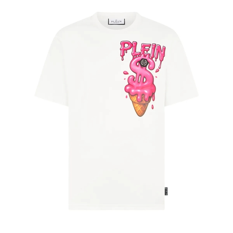 Philipp Plein T-Shirt Round Neck T-Shirt Ice Cream Dollar weiss